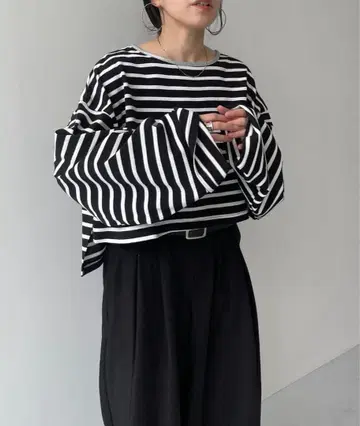 [ wee9s ] 와이드 슬리브 오버 사이즈 보더 티