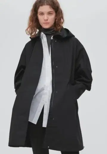 UNIQLO 블록 테크 릴랙스 하프 코트 블랙 M 발수 우먼