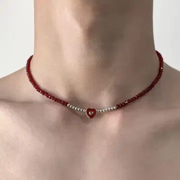 [ 그런지 ] Red heart beads choker necklace