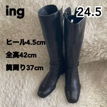 잉그 천연 가죽 가죽 롱 부츠 24.5cm 블랙