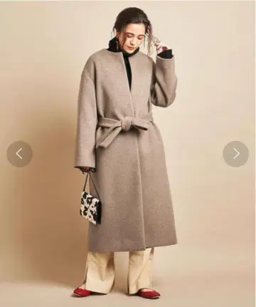 허리 벨트 포함 노카라 롱 코트
