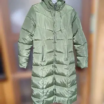 다운 코트 올리브 그린 후드 달린 지퍼 따뜻한 롱