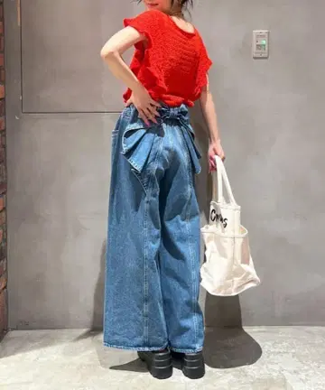 최신 M 사이즈 빅 리본 데님 팬츠 로데오 크라운 새상품