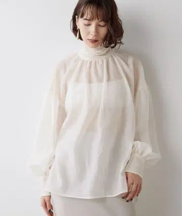Whim Gazette 오간자 보우 블라우스 화이트 24AW 긴팔