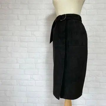 앤디콜 타이트 스커트 벨로아 랩 벨트 포함 블랙 빅 포켓