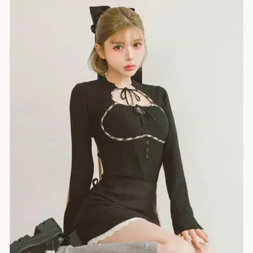 darich 프론트 오픈 리브 니트탑