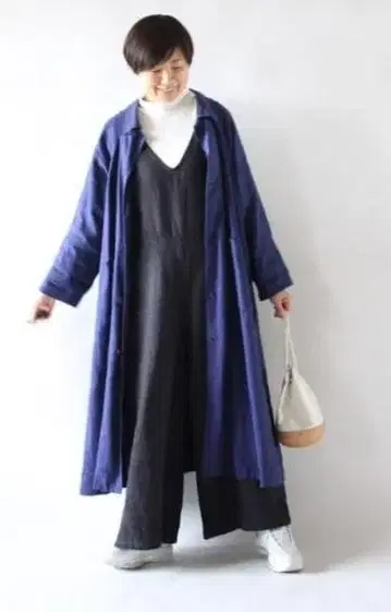 새상품급 포그린워크 앗코땅 별주 소요카제 린넨 코트 A라인 코트