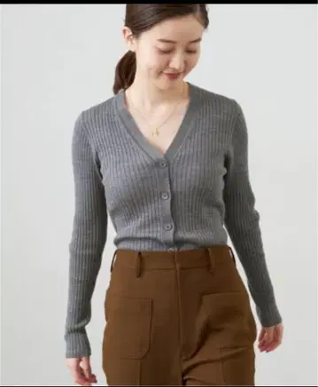 이에나 Jesi 와이드 리브 V넥 가디건
