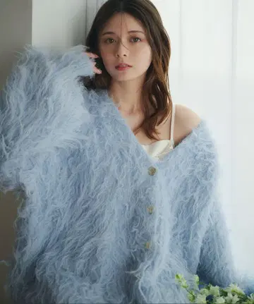 fupel mix color shaggy knit cardigan