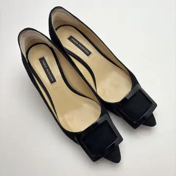 파비오 루스코니 스웨이드 펌프스 와이드 힐 스퀘어 버클 블랙 22cm