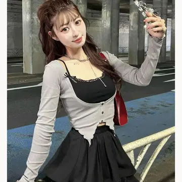 Darich 리본 레이스 레이어드 리브 상의