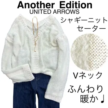 UNITED ARROWS 유나이티드 애로우즈/V넥 샤기 니트 스웨터 모