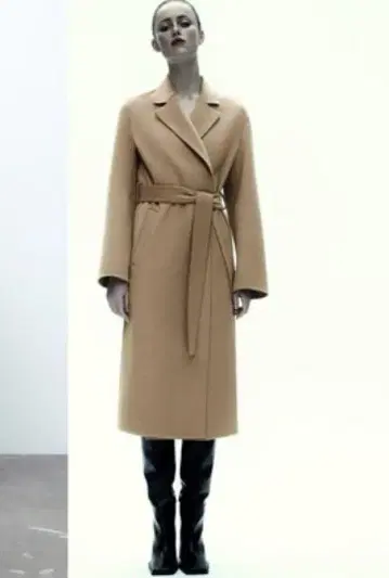 ZARA 더블 페이스 울 블렌드 카멜 벨티드 코트 자라