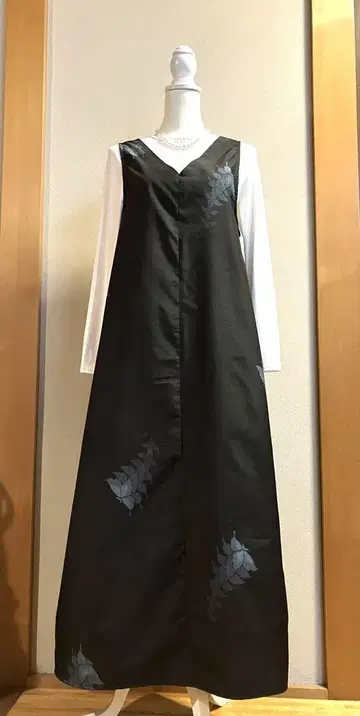 오시마 명주 기모노 리메이크 핸드메이드 V넥 원피스