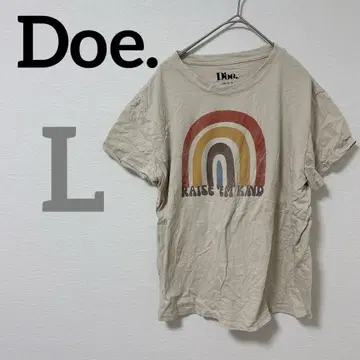 Doe. [L] 레인보우 그래픽 반팔 티셔츠 베이지 프린트