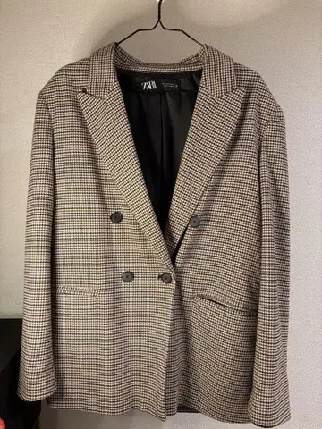 ZARA 체크 무늬 더블 브레스트 자켓 M