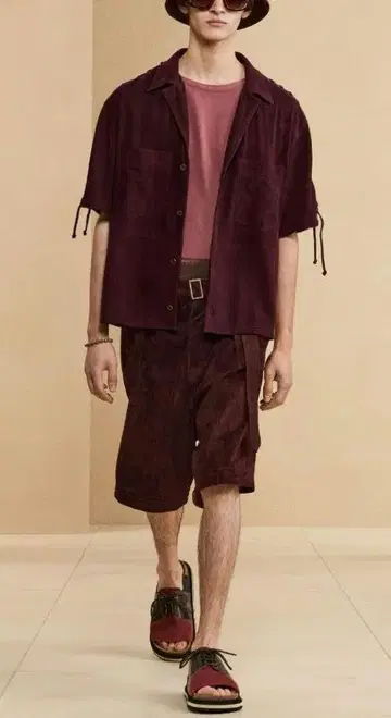 천연 가죽 다크 퍼플 스웨이드 반팔 셔츠 ZARA SRPLS