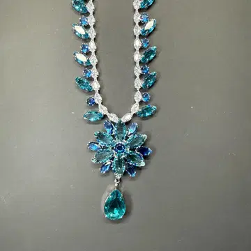 보석 목걸이 아쿠아 블루 플라워 미사용 새상품 세트 가능 641