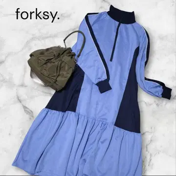 forksy. 하프 지퍼 트랙 저리 원피스 블루 티어드