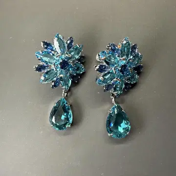 보석 귀걸이 아쿠아 블루 플라워 미사용 새상품 세트 가능 642