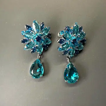 보석 귀걸이 아쿠아 블루 플라워 미사용 새상품 세트 가능 642