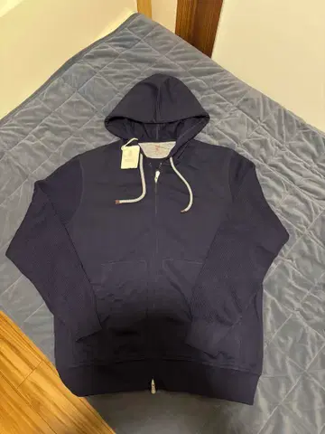 브루넬로쿠치넬리 네이비 하이브리드 코튼, 울 캐시미어 후드티 M