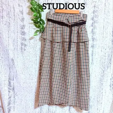 새상품급 [STUDIOUS] 여성용 롱 체크 플레어 스커트