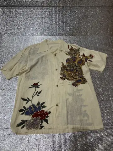 알로하 셔츠 사자와 꽃 자수