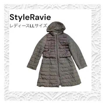 StyleRavie 지퍼 달린 포켓 도킹 다운 롱 코트