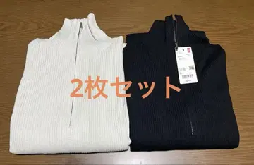 유니클로 하프 지퍼 니트 원피스 2장 세트 블랙 라이트 그레이 L