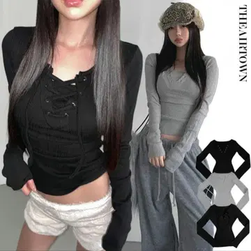THEAIRTOWN 레이스업 슬릿 라인 슬림 상의