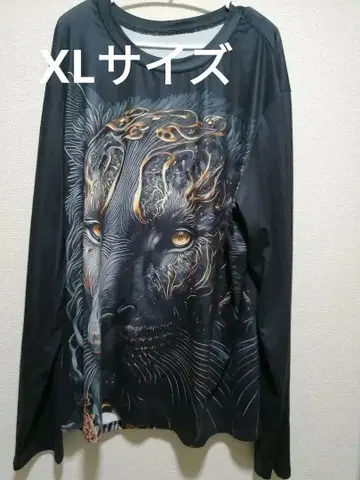 USED 블랙 라이온 호랑이 폴리 긴팔T셔츠 XL 사이즈 롱T