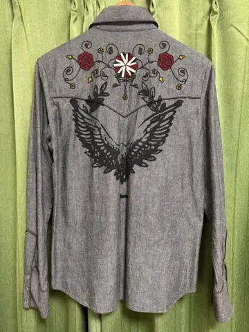 glamb  꽃무늬 자수 웨스턴 샴브레이 셔츠