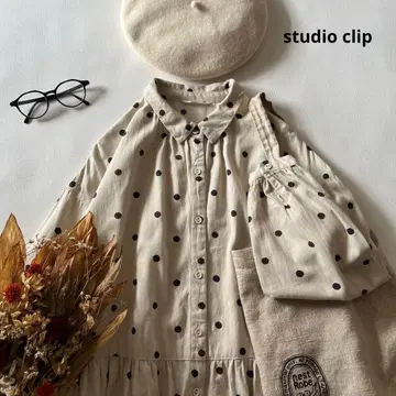 b1481* studio clip 개더 절개 셔츠 원피스