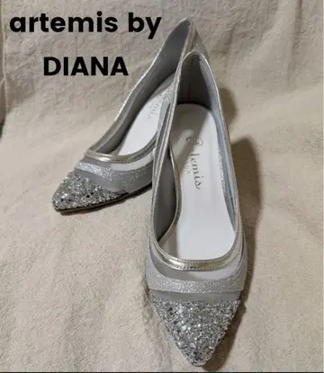 컨디션 최상 DIANA 실버 글리터 튤 펌프스 24.0
