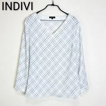 indivi 빅 사이즈 체크 무늬 조젯 V넥 블라우스