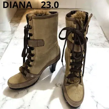 [ DIANA ] 레이스업 스웨이드 퍼 부츠 힐 부츠