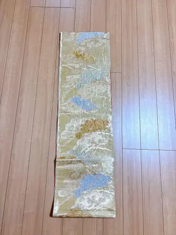 골드 컬러 은색 그린 컬러 구름 무늬 후쿠로 오비