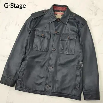 G-Stage 가죽 양가죽 자켓 스티치 에폴렛 네이비 L