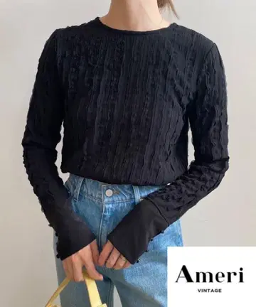 인기! [Ameri] TAPE EMBROIDERY TOP 블라우스 블랙