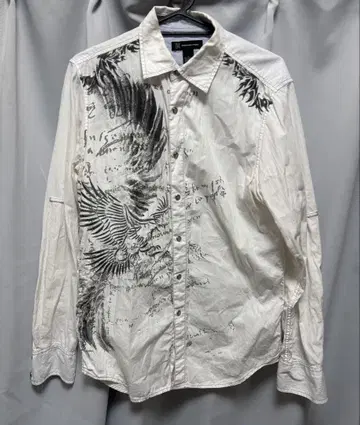 Y2K grungefashion 그래픽 프린트 긴팔 셔츠 화이트