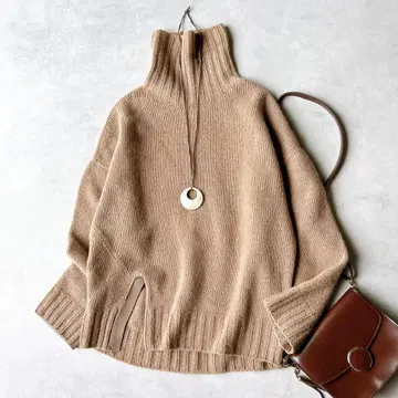 유나이티드 도쿄 캐시미어 울 터틀 니트 브라운 베이지 S