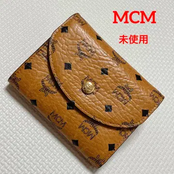 미사용 MCM 가죽 3단 폴더형 지갑 코냑