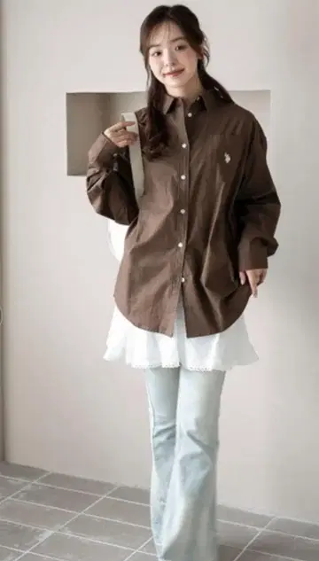 U.S. POLO ASSN. 긴팔 브라운 셔츠