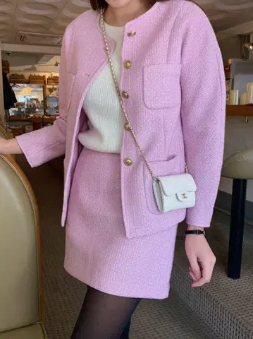 한국 쇼핑몰 wonlog 골드 버튼 핑크 트위드 자켓