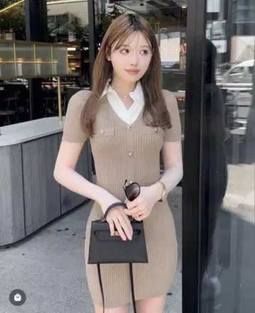 Rady 리브 베이지 미니 원피스 반팔 버튼 포함