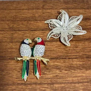 레트로 vintage 꽃 새 브로치 2개 세트 실버 계열