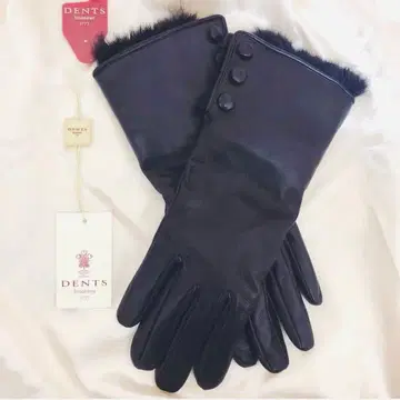 DENTS 블랙 퍼 달린 가죽 장갑