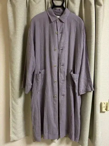 라벤더 버튼 롱 코트