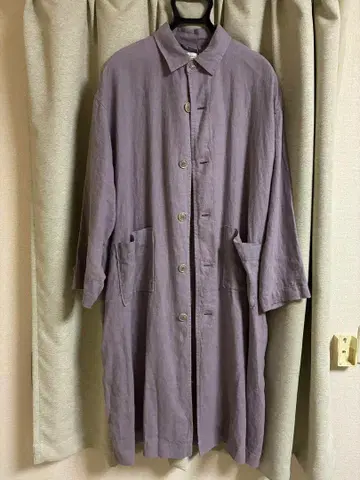 라벤더 버튼 롱 코트